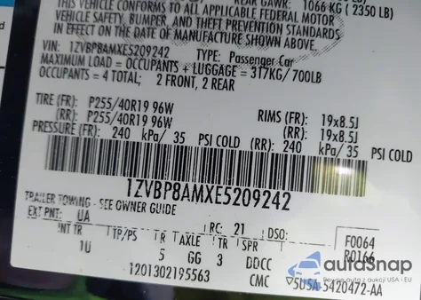 2014 Ford Mustang V6 from USA, damaged, VIN 1ZVBP8AMXE5209242